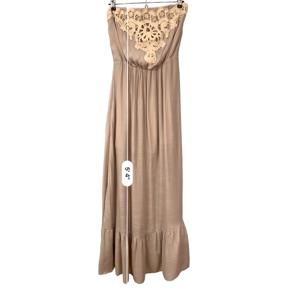 LC Lauren Conrad Maxi Dress Strapless Gauze Embroidery Women’s Size S Taupe Gray - Picture 14 of 16